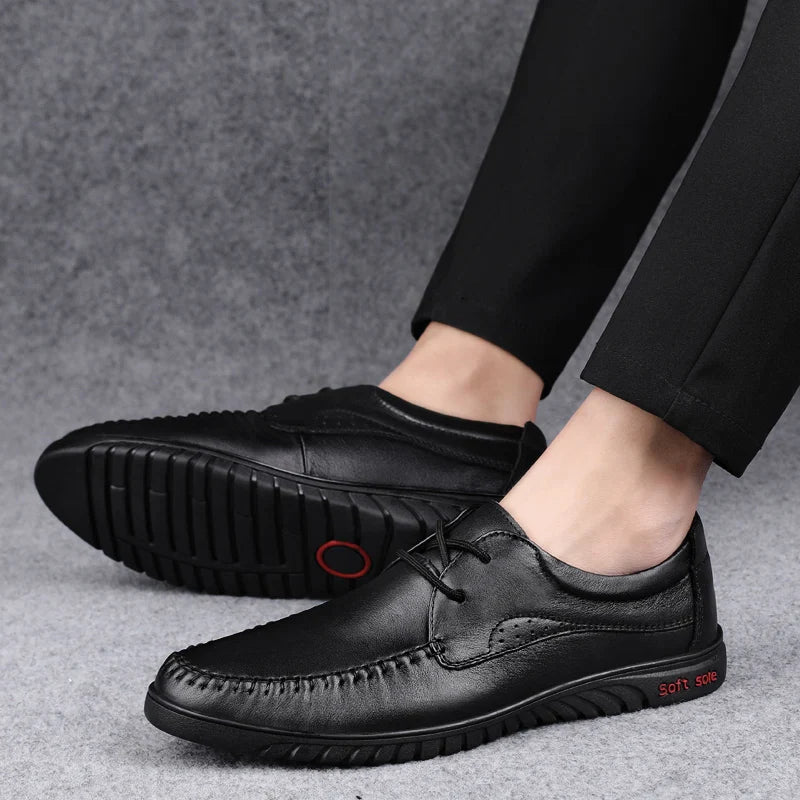 Italian Brand Men's Genuine Leather Casual Shoes Handmade Soles Loafers Lace Up Breathable That's Oxford Shoes for Summer
