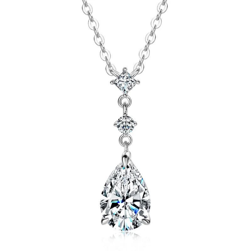 2CT Moissanite Waterdrop Pendant Necklaces 925 Sterling Silver Necklace Chain for Women Girl Wedding Fine Jewelry Gift