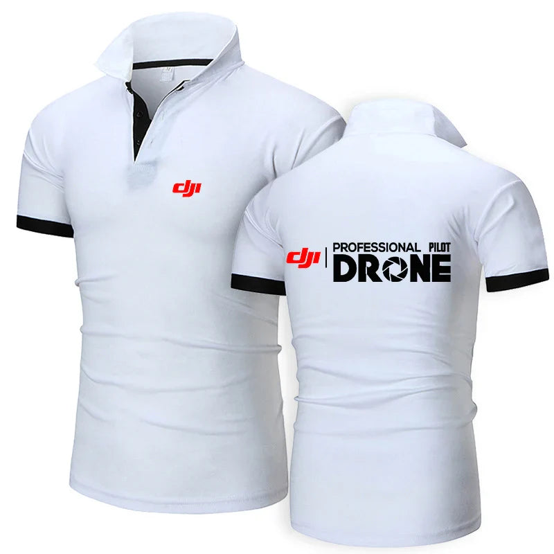 تي شيرت بولو عصري بطباعة صيفية جديدة لعام 2024 للرجال من Dji Professional Pilot Drone بأكمام قصيرة مريح على طراز Harajuku كاجوال رياضي