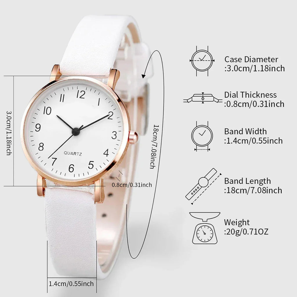 3pcs/set Fashion Women Leather Strap Quartz Watch and Pearl Bracelet Set