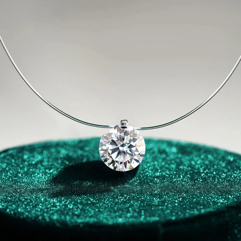 0.5-5CT Moissanite Pendant Necklace Women  Certified 925 Sterling Silver Transparent Fishing Line Choker Chain Jewelry