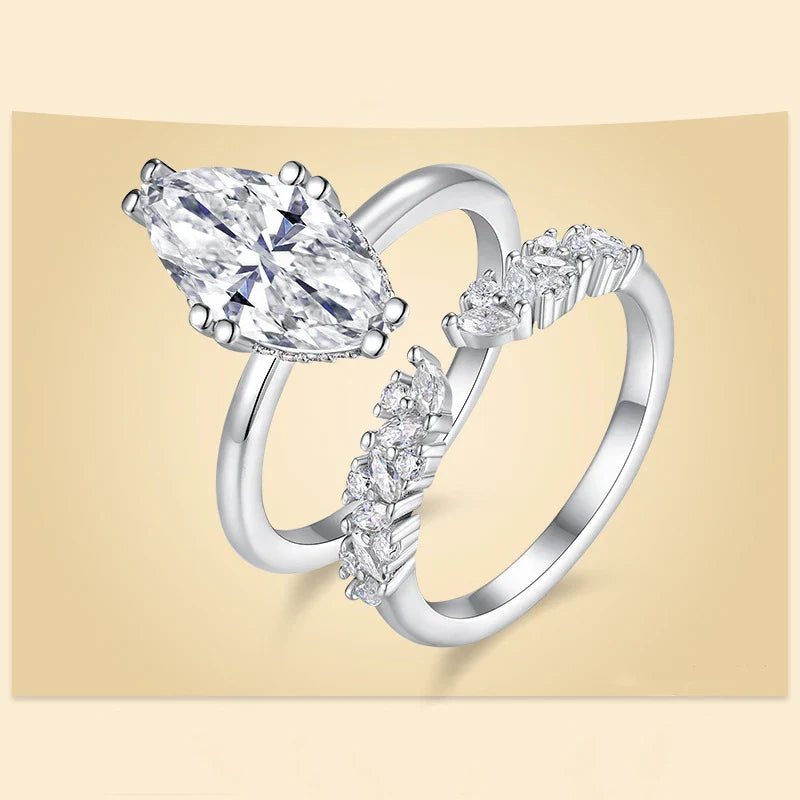 3CT 100% Real Full Moissanite Wedding Rings for Women Marquise Cut S925 Sterling Silver Marriage Band Fine Jewelry GRA