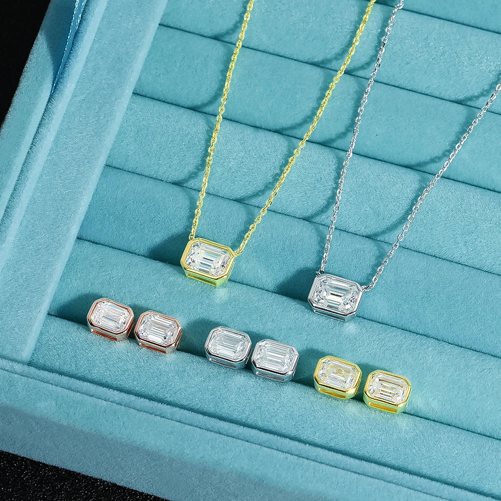 KNOBSPIN 6*8mm 2ct Emerald Cut Moissanite Pendant Diamond with GRA 100% s925 Sterling Silver Plated 18k Gold Necklaces for Women