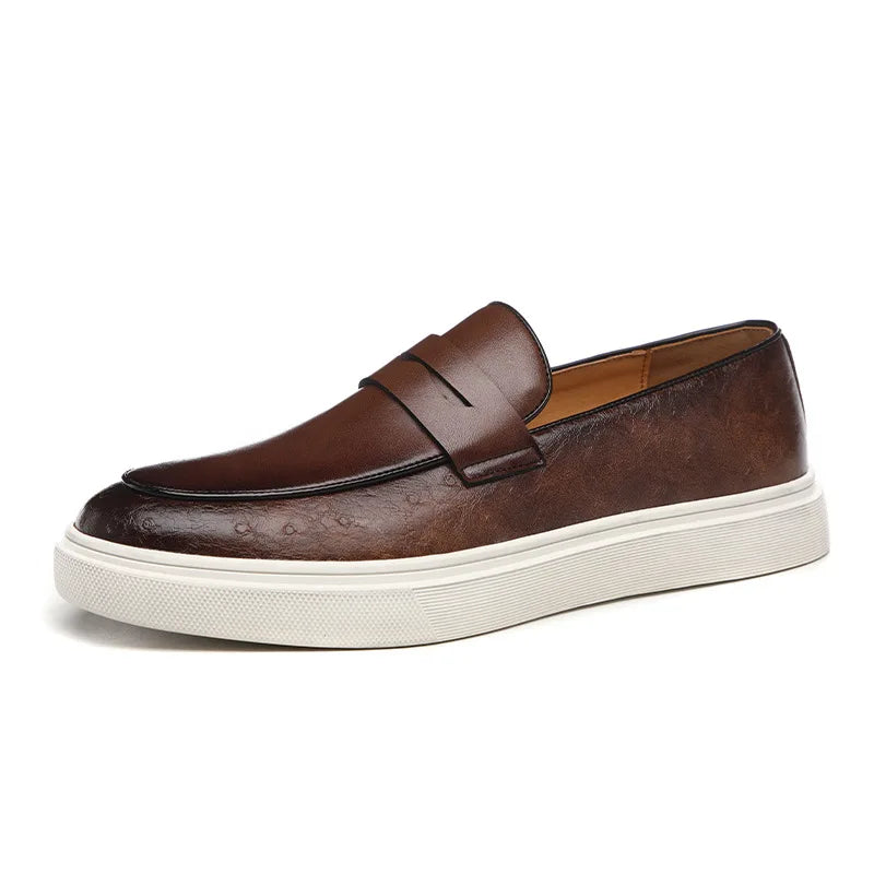 Fashion Men's Casual Shoes Embossed Leather Men British Style Penny Loafers Mens Slip-on Thick Sole Outdoor Flats