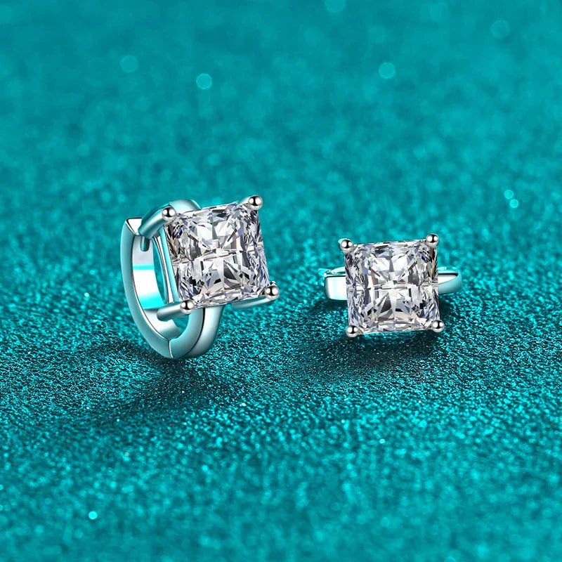 1ct 2ct  D Color Princess Moissanite Hoop Earring for Women Sparkling Lab Diamond 925 Sterling Silver Wedding Earrings