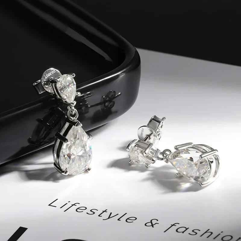 Pear Cut Mossanite Gemstone Drop Earrings 7*11MM for Women Lab Grown Emerald Pink Padparadscha Wedding Party Stud Earring