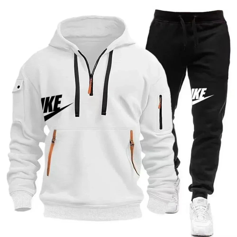 2025 New men's autumn and winter set: Multi-pocket hoodie + sport long pants set, casual men's wear, sportswear and warm set