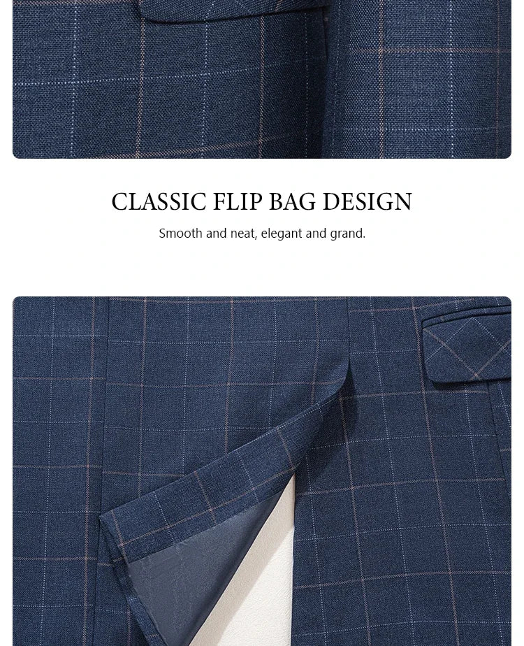 High Quality khaki Plaid suit Formal Business Office Men's Suits Fashionable and Casual evening gown