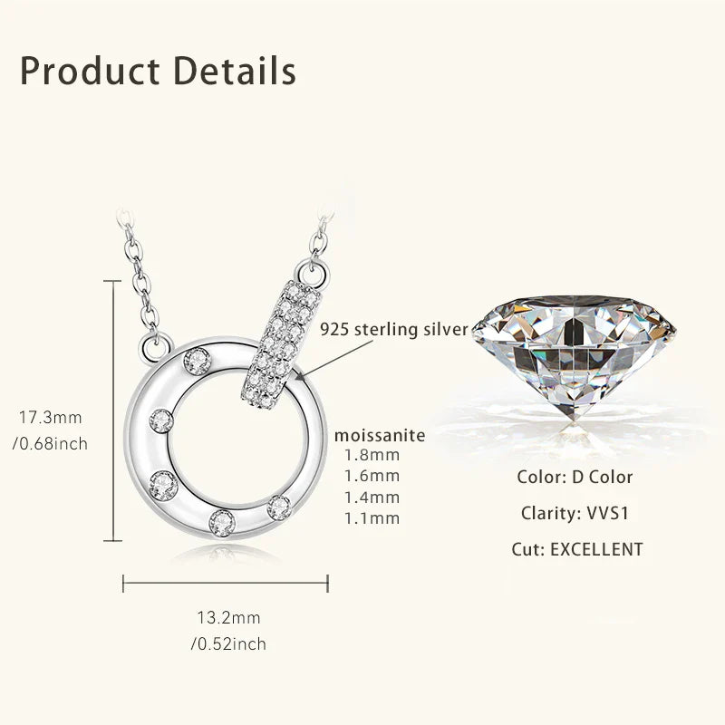Certified Full Moissanite Necklace Exquisite 925 Sterling Silver Double Circle Pendant Necklaces For Engagement Jewelry