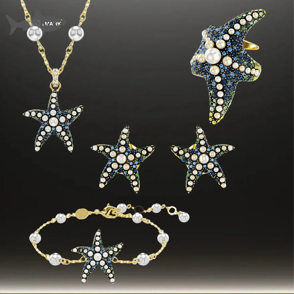 2025 New Hot Selling Texture Ocean Series Necklace Pendant Earnail Ring Jewelry Set Trendy Personality Unique Design