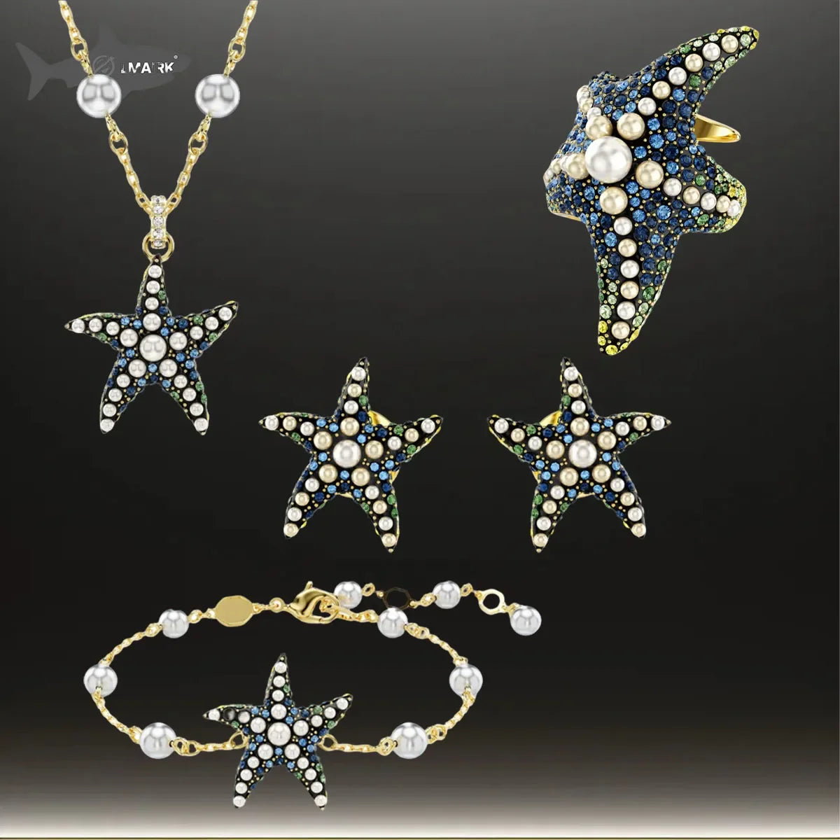 2025 New Hot Selling Texture Ocean Series Necklace Pendant Earnail Ring Jewelry Set Trendy Personality Unique Design