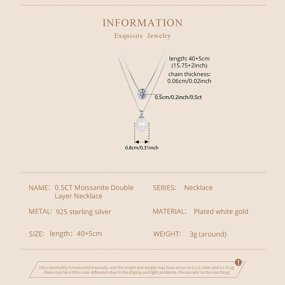 Moissanite Pearl Necklaces for Women, Dainty 925 Sterling Silver Choker Double Layer Necklace Elegant Jewelry Necklaces