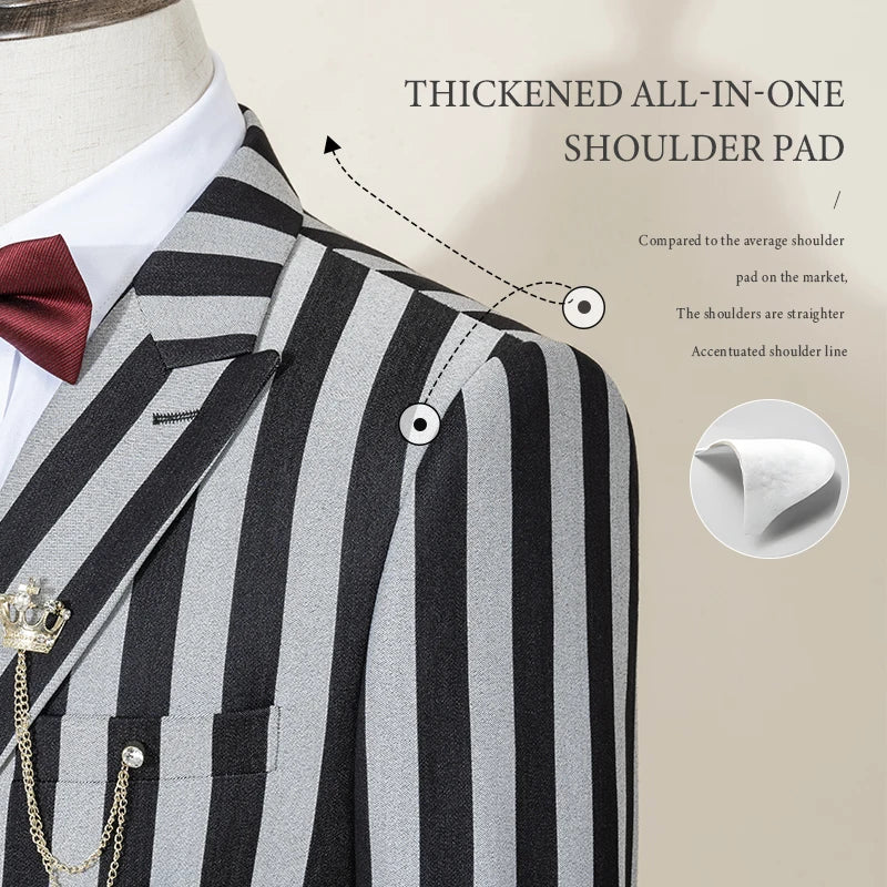 Party outfit Fashion red and black striped evening gown Double Breasted Slim Fit luxury man jacket tuxedo Men's Suit