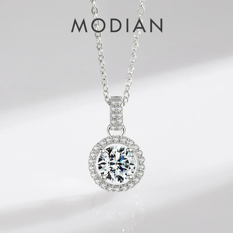 925 Sterling Silver Charm Round 1CT 5A Zirconia Pendant Necklace Classic Platinum Plated Jewelry For Women Wedding Gifts