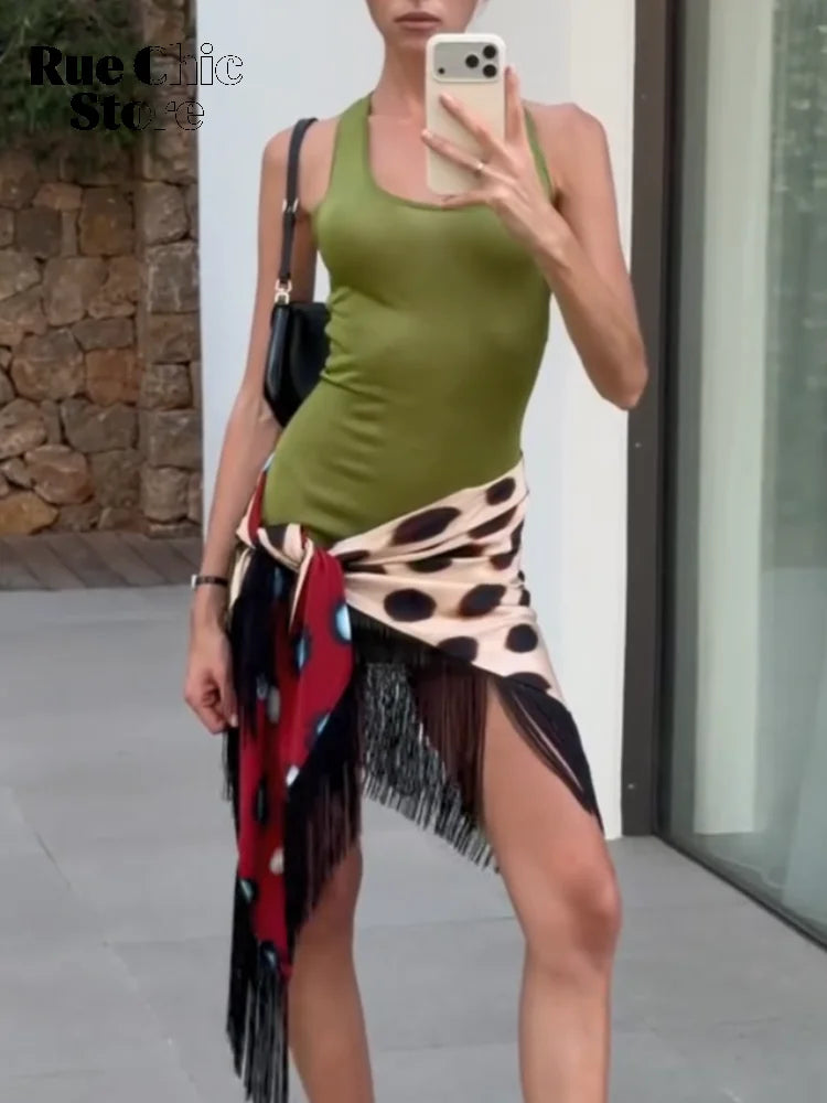 Print V-neck Lace Up Casual Dress Women Chic Thin Mesh Polka Dot Flared Sleeves Patchwork Slim Fit Dresses Lady Daily Vestidos