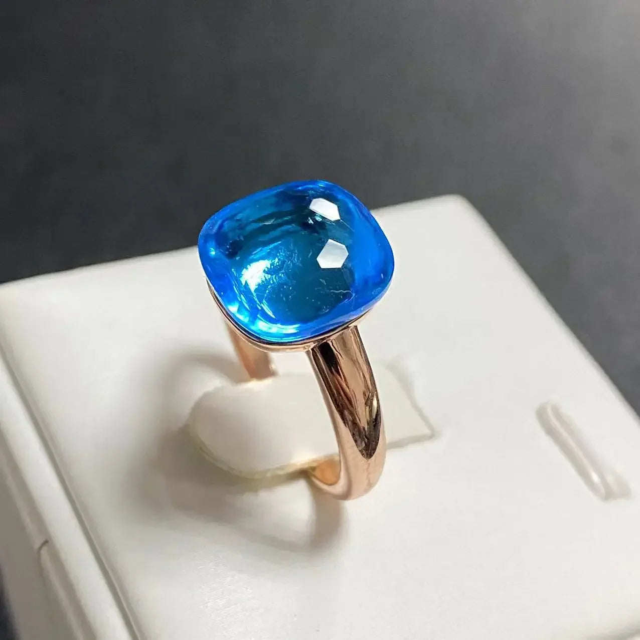 Trendy 12.6mm Flat Rose Gold Ring 35 Candy Colors Green Amethyst Turquoise Crystal Jewelry Gift for Women