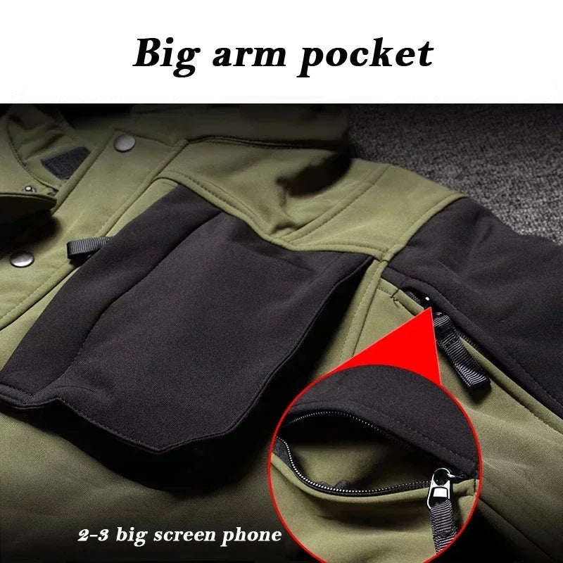 Tactical Shark Men's Soft Shell Jacket Fleece Lined Waterproof Warm Outdoor Combat Coat with Multiple Pockets Windbreaker