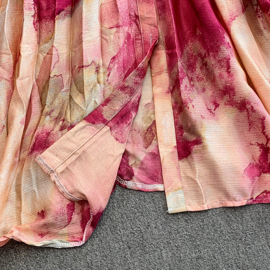 Printed round Ne Lantern Sve Dr Women's Single Button Waist Cinch Maxi Skirt Long Dr Commute Sle Autumn
