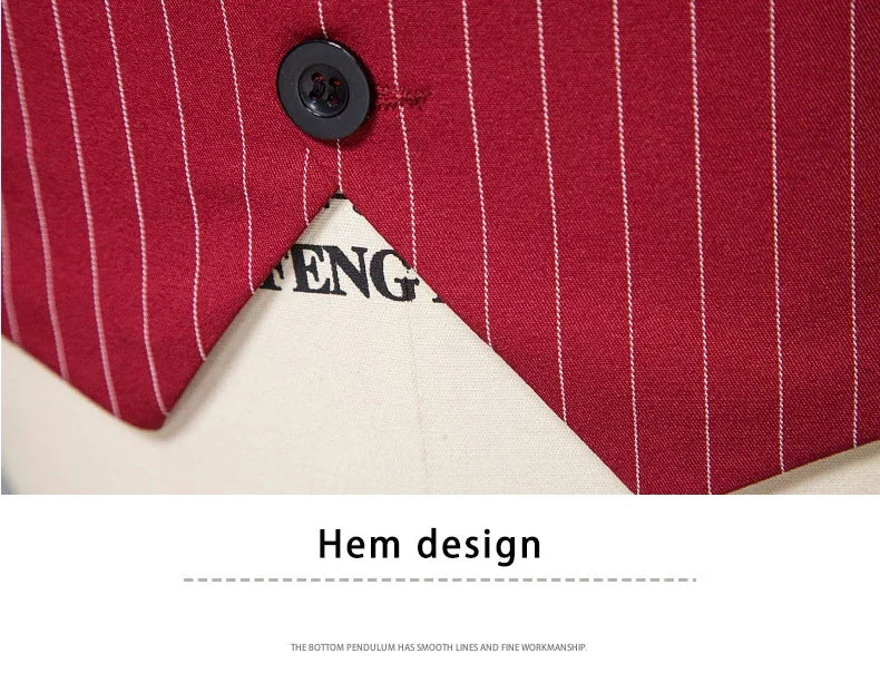 2026 New Red Striped Suit Vest For Men,Fashion Business Formal Wear Casual Khaki/Black Stripes Waistcoats