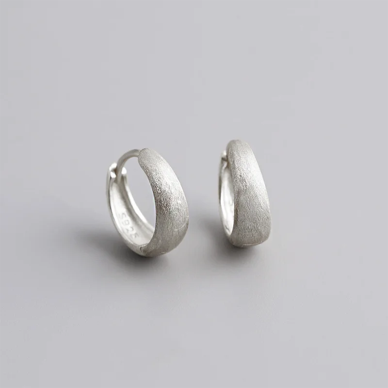 925 Sterling Silver Fine Matte Simple Wide Huggies Gothic Hoop Earrings for Women Unisex Piercing Rock Jewelry Ear Buckle