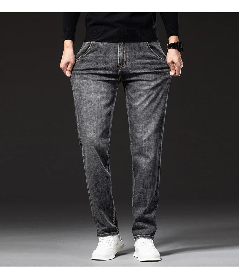 New Autumn and Winter  Plus Size 40 42 44 Men Straight Loose Jeans Business Fashion Denim Stretch Pants Male Brand Trousers