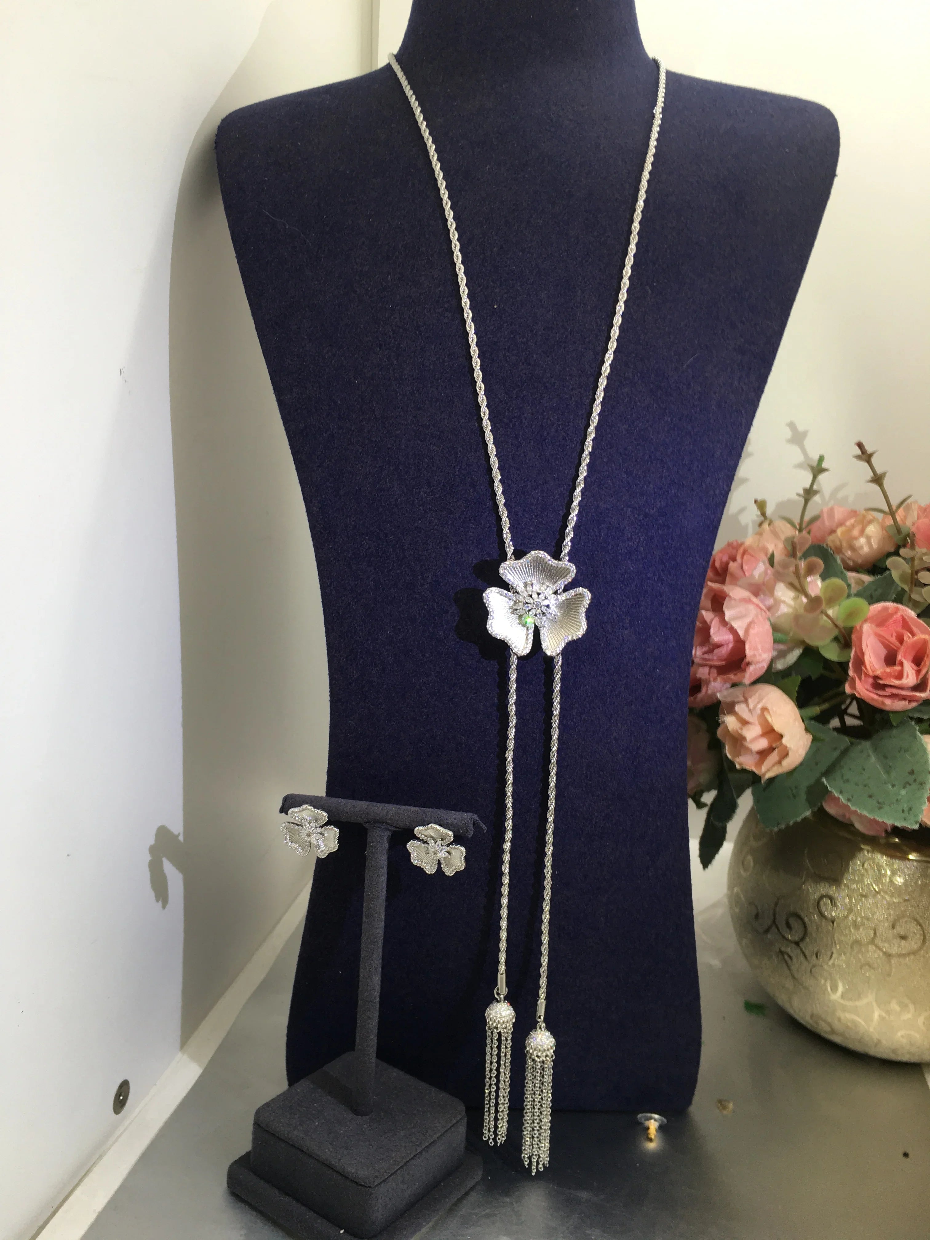 Trendy Fashion2PCS Luxury  flower Indian Jewelry Sets For Women Wedding Party Indian Dubai Bridal jewelry Set