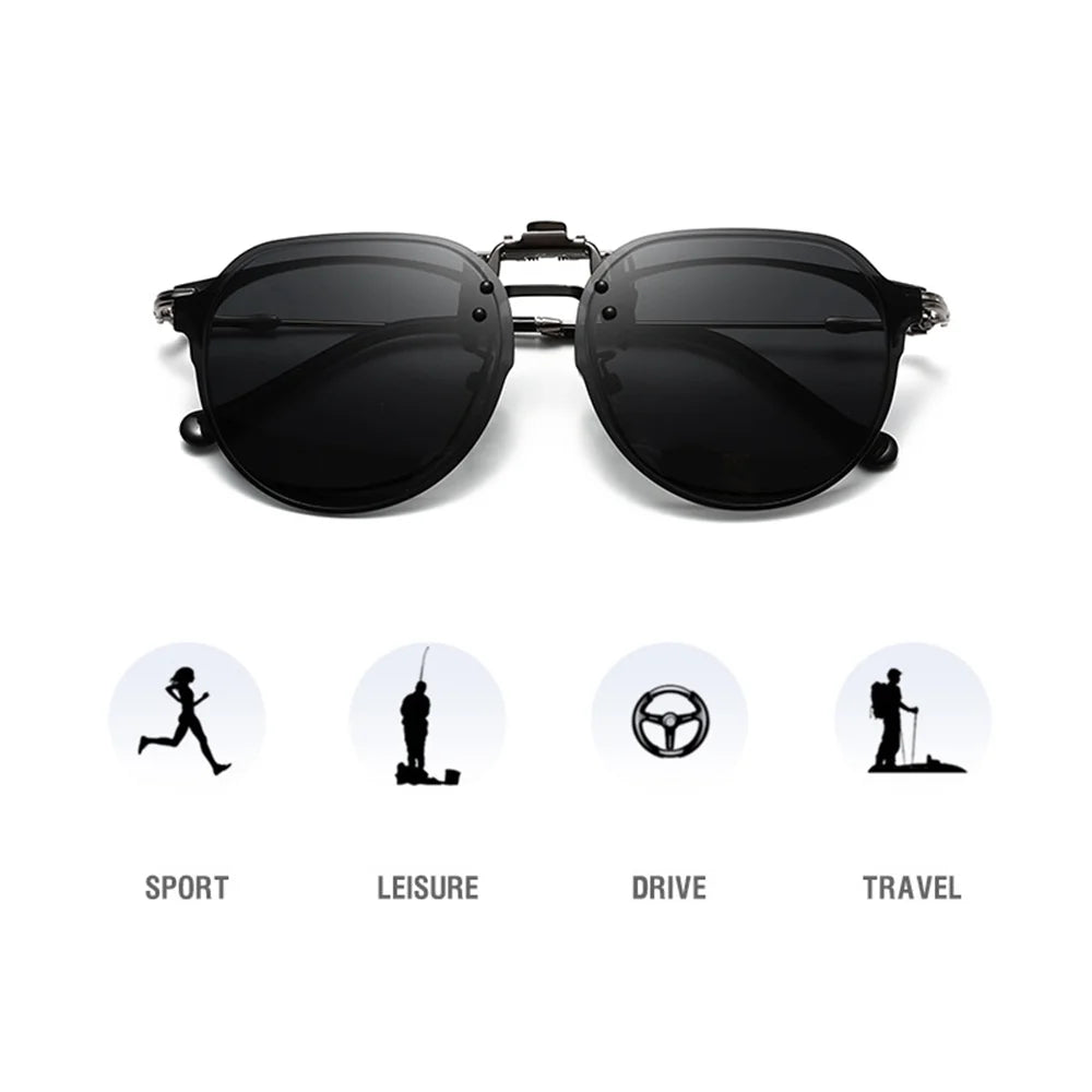 Flip Up Clip on Sunglasses Polarized Men Driving Women Fishing UV400 Night Vision Sun Glasses Clips Universal Goggles