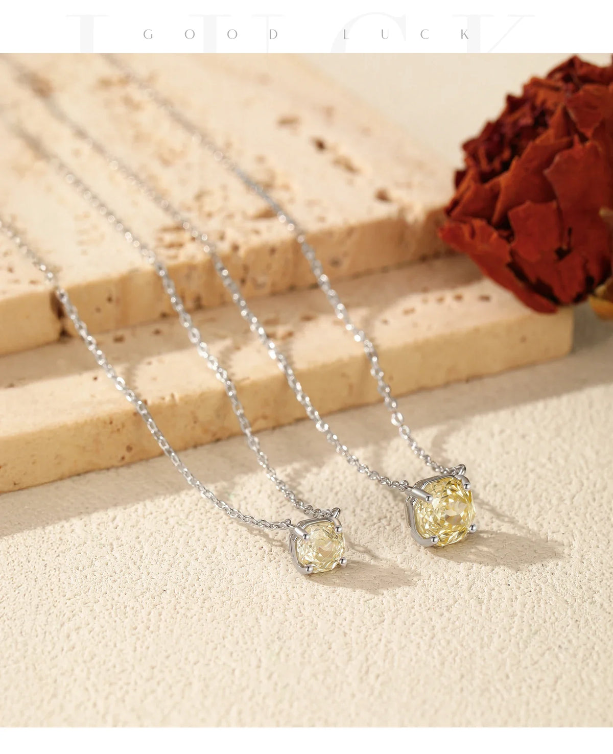 925 Sterling Silver Pendant Necklace Dazzling Light Yellow Rose Cut Zirconia Necklaces For Women Fine Jewelry