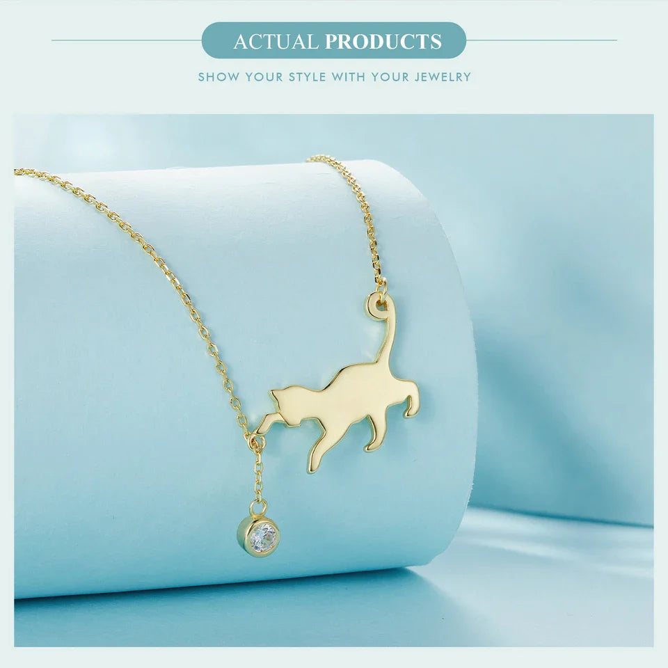 S925 Sterling Silver Cat Necklace Cute Silver Cat Pendant Collarbone Necklace for Women SCN232 3 Colors