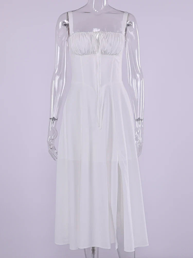 NewAsia Summer Sweet Solid Sleeveless Long Dress Women Fashion Bandage Camisole Dresses Padded Boned Robe Elegant Party Vestidos