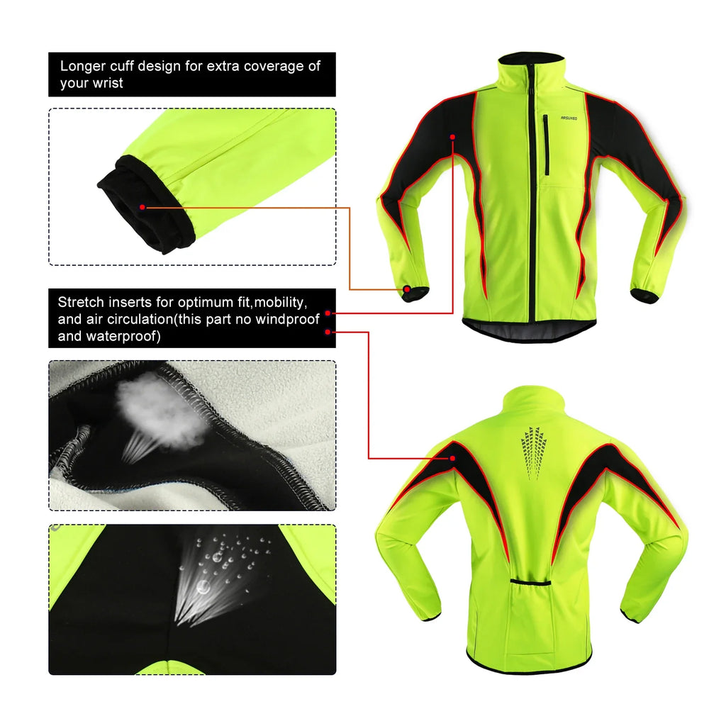 Men's Warm Cycling Jacket Fleece Bike Jersey Windproof Waterproof Softshell Coat Bicycle Clothing Motorcycle Raincoat