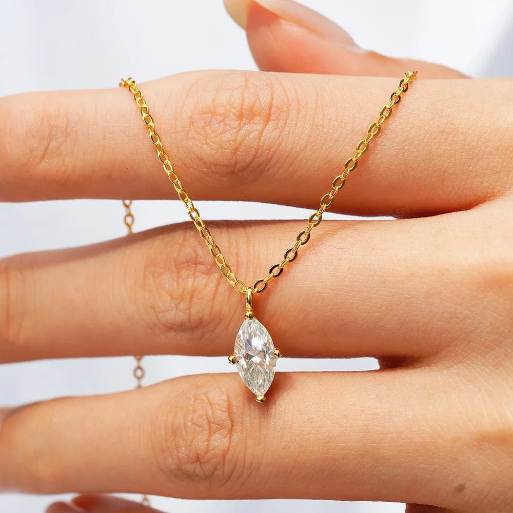 PureNew 1-5ct Full Shape Moissanite Necklace For Women S925 Silver Plated 18k Gold D Color VVS1 Women's Moissanite Chain Gift