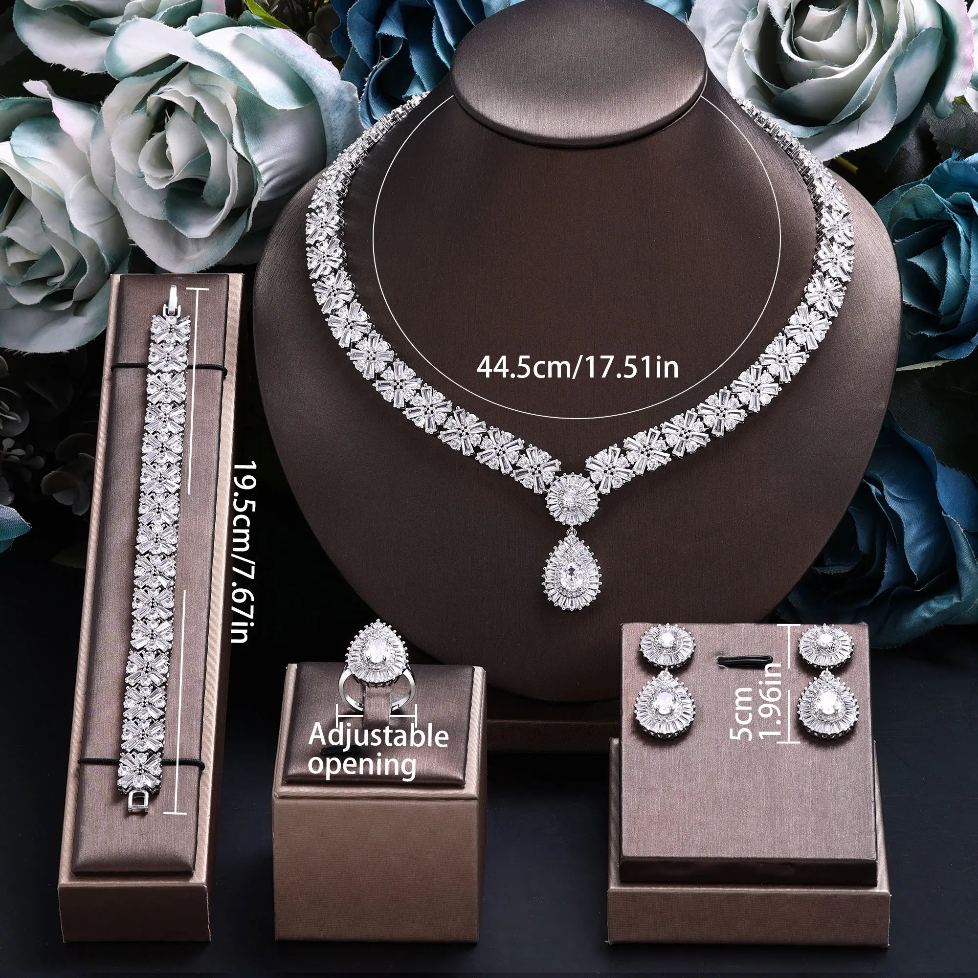 Popular Water Drop Bridal Jewelry Sets For Women Gold Plated CZ Zircon 4pcs Necklace Earring Sets Dubai Wedding Jewelry