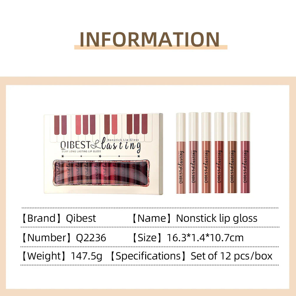 12 Colors Matte Liquid Lipstick Sets Lip Gloss Waterproof Long Lasting Sexy Red White Black Nude Lipgloss Makeup Sets
