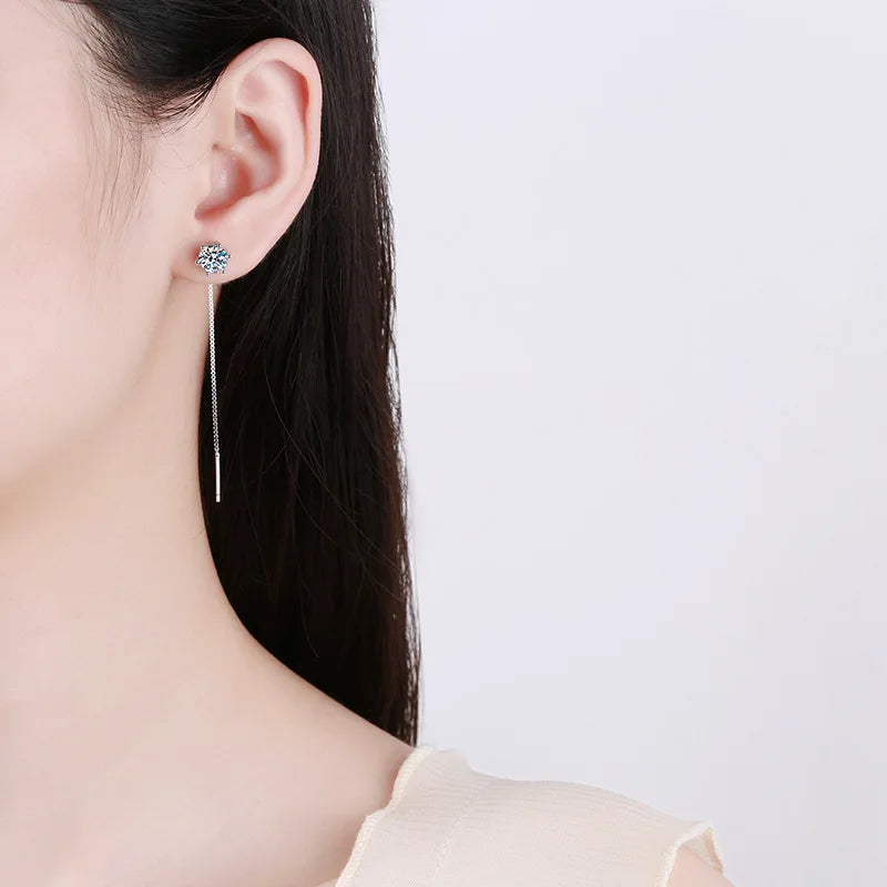 100% 925 Sterling Silver 2ct Moissanite Drop Earrings For Women Long Tassel Earring Wedding Party Luxury Fine Jewelry Gift