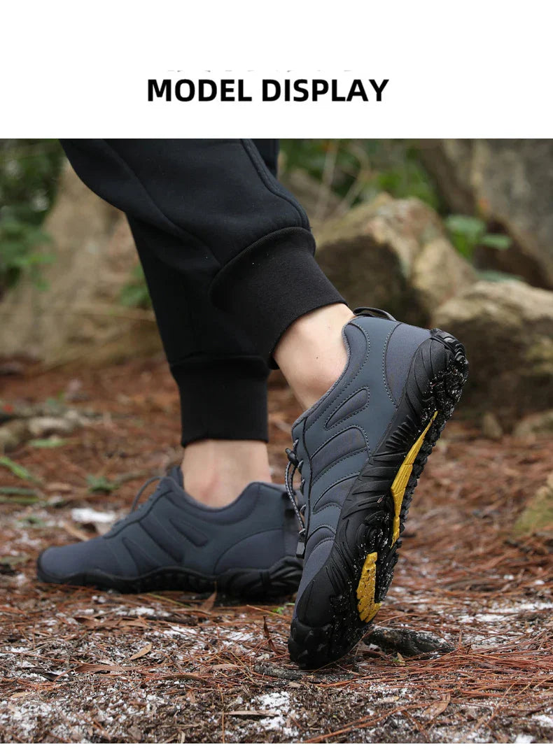 Men's Winter Warm Barefoot Shoes Waterproof Wide Toe Non-Slip Rubber Sole Plush Lined Hiking Shoes Outdoor Sneakers Running Shoe