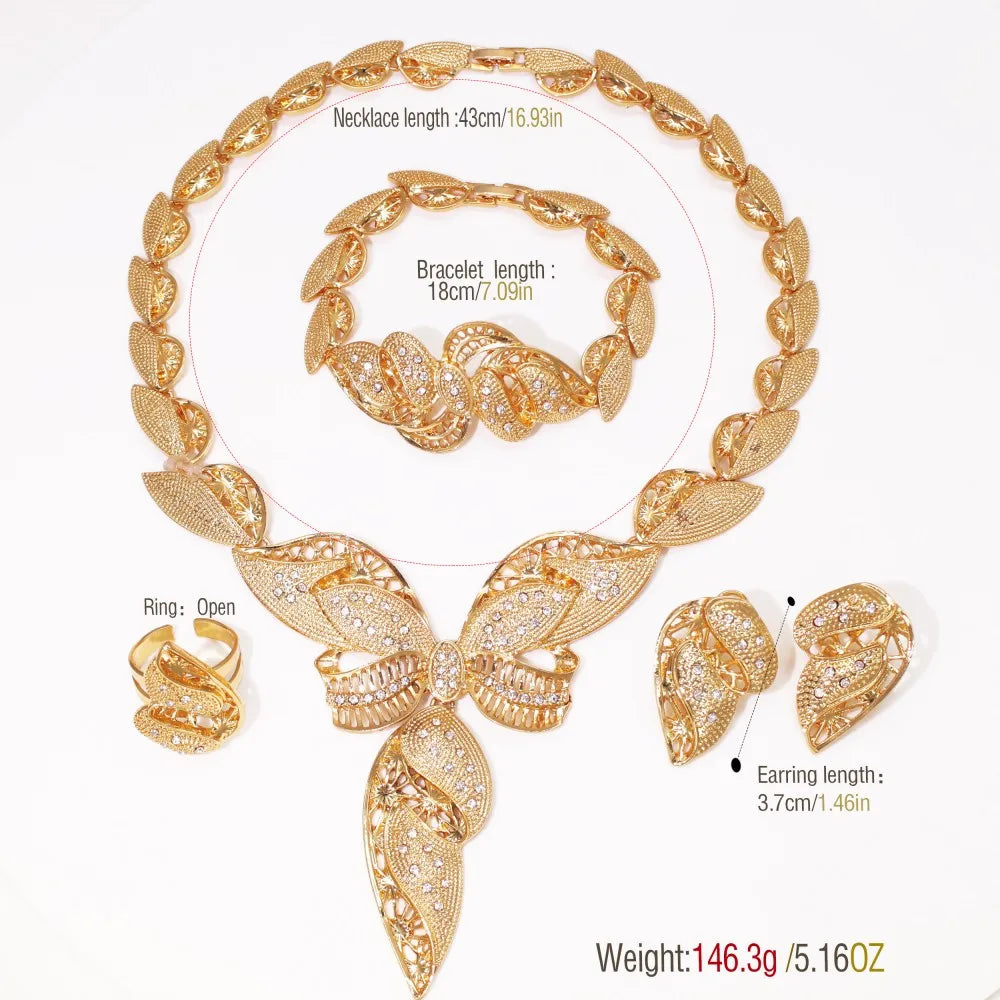 Nigeria Gold Color Jewelry Set For Women Wedding Jewelry Accessories Hight Quality 18K Gold Plated Jewellery 5 PCS