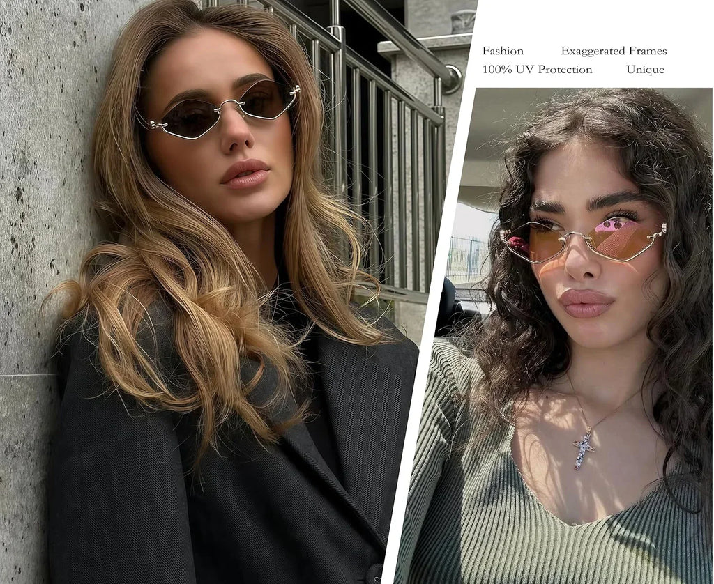 Fashion Small Polygonal Sunglasses Women Luxury Brand Metal Half Frame Sun Glasses Ladies Hipster sexy Cat Eye Shades Vintage