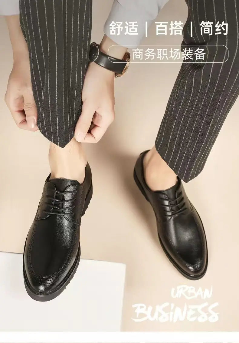 New Lace Designer Black Dress Shoes for Men Spring Autumn Fashion Business Casual Shoes Male Soft Sole Retro Leather Shoe Man