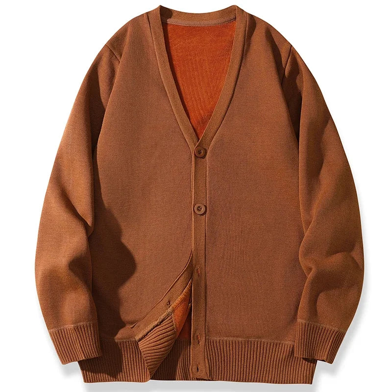 2026 New Men's Casual Long Sleeved Velvet Sweater Cardigan Knitted Jacket Top Autumn and Winter Fashionable Versatile Jacket