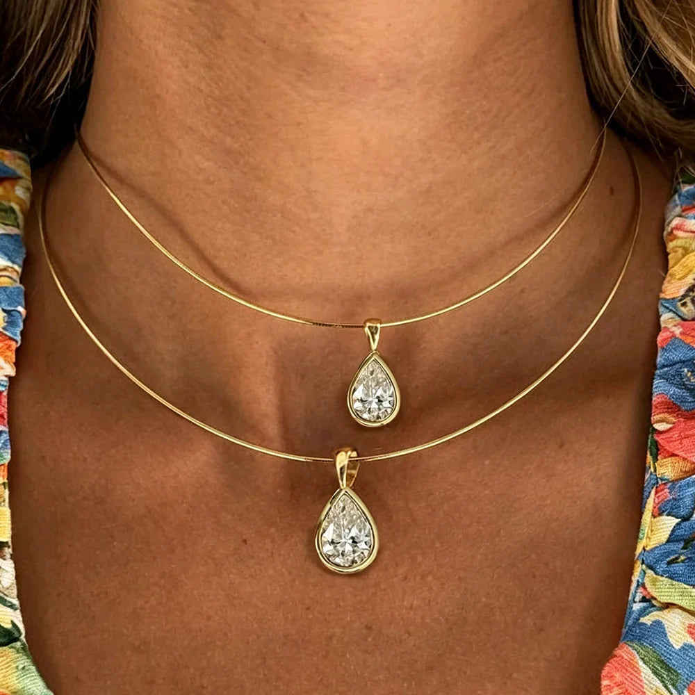 Certified 3carat Waterdrop Moissanite Omega Collar Necklace S925 Silver Bezel Set Solitaire Pear Cut Diamond Pendant for Women