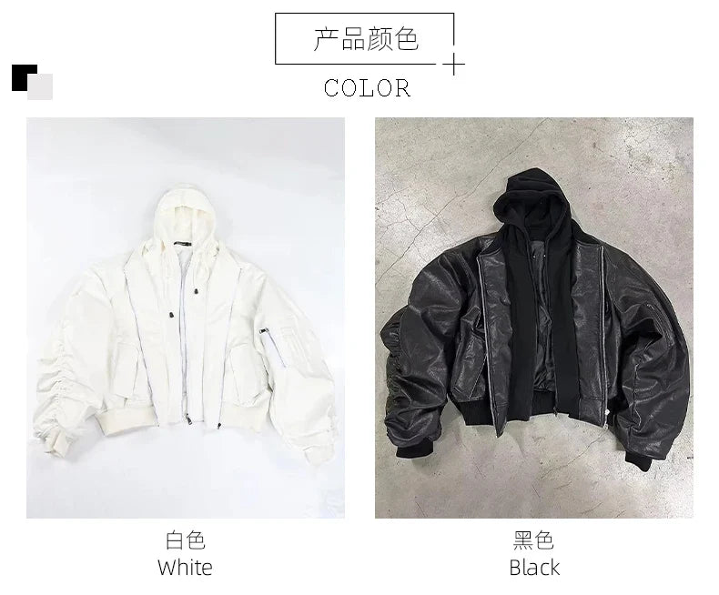 Autumn Winter Oversized Cool Black Thickened Warm Pu Leather Jacket Men Hood Luxury Designer Fake 2 Clothes