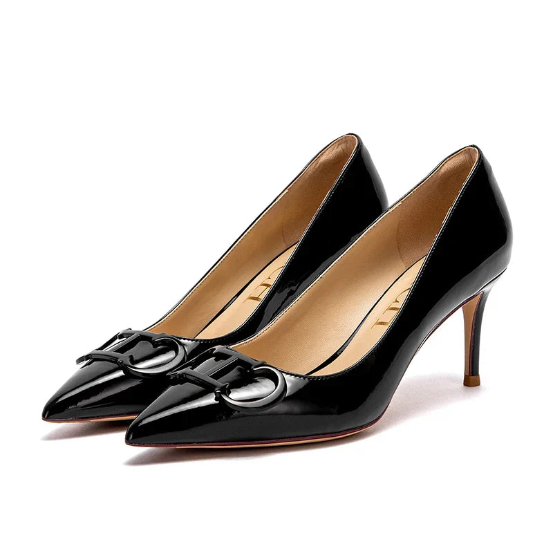 Solid Colour Classic Style New Women's Single Shoes Retro Simple Exquisite Workmanship Versatile Women's High-heeled Shoes