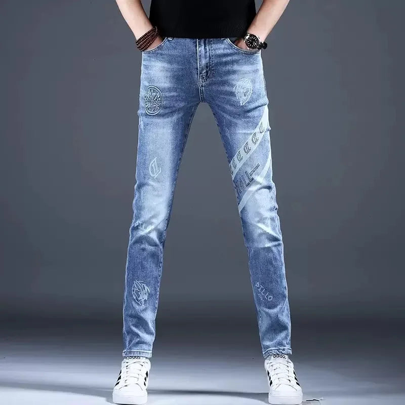 Spring and Autumn New Classic Fashion Elastic Fit Ankle Pants for Men - Casual Slim Fit Retro Sport High-Quality Denim Jeans