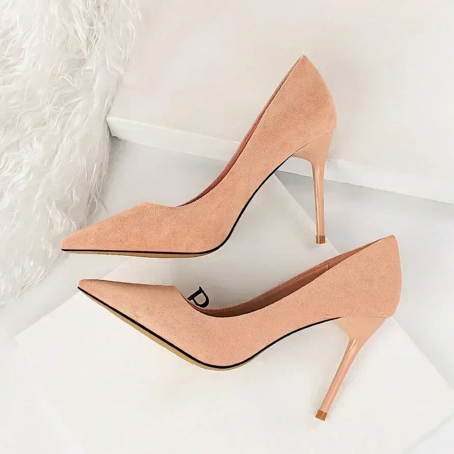Women 9cm High Heels Daily Party Colorful Suede Pumps Female Scarpins Stiletto Evening Banquet Red Yellow Shoes Plus Size 34-43