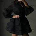 Fashion Black Rhinestone Women's Dress Casual Lapel Long Sleeve Button Dresses Elegant New Lace-Up Pleated Mini Dresses