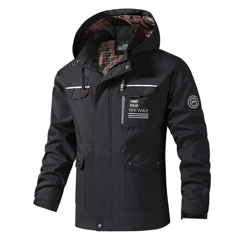 Hooded Waterproof Jacket Men Outdoor Softshell Zip Up Outwear Windbreaker Hiking Camping Coats Lightweight Spring Autumn Coats
