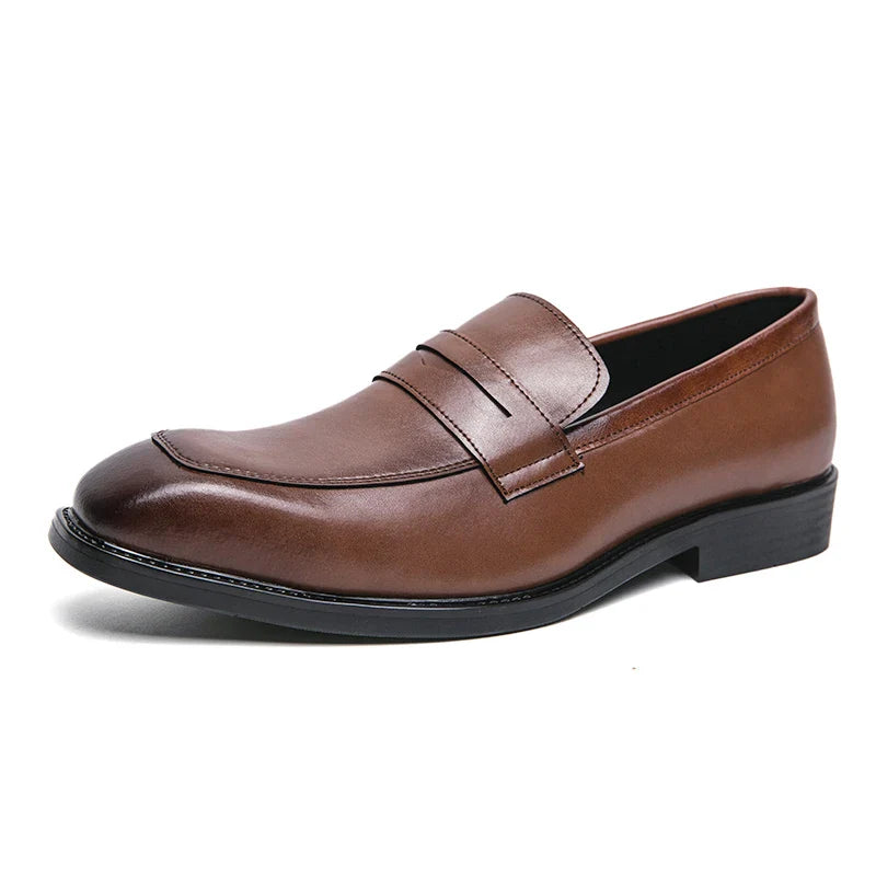 Fashion Penny Loafers Leather Men Shoes  Simple Pointed Toe Slip On Dress Business Suit Casual Party Wedding Shoes For Man