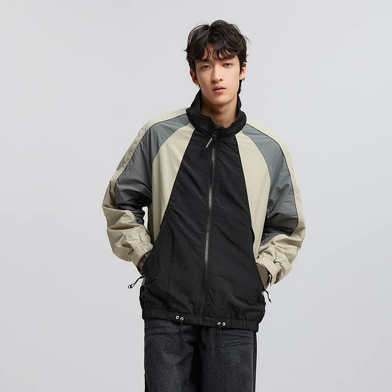 Jacket Men American Vintage Sports Style Outerwear 2025 Spring New Outdoor Color-blocked Top Loose