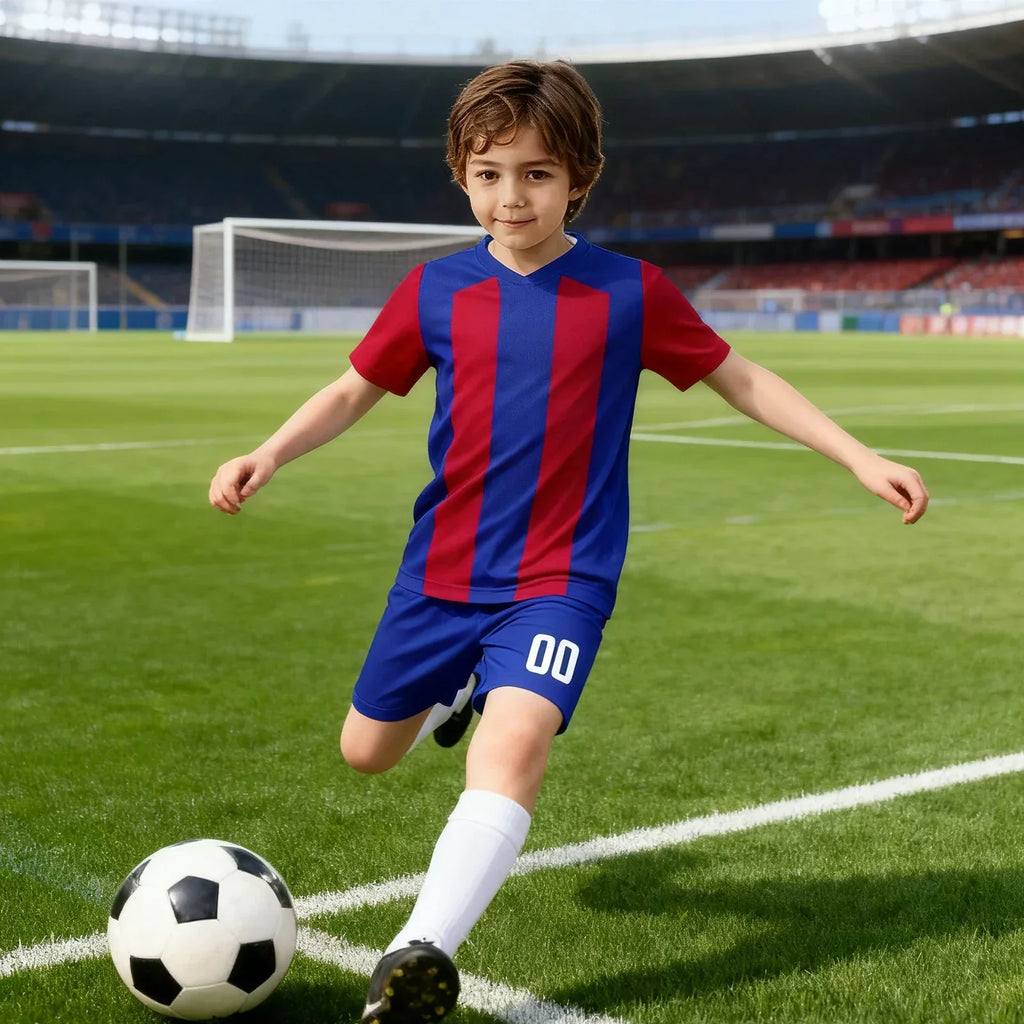 Personalized Kids Soccer Jersey Set Custom Name Number Soccer Kit  Boys Girls Youth Team Soccer Uniform Blue Red Football Shirt